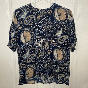 VINTAGE Douglass 100% Silk Blue Paisley Blouse Top Small
